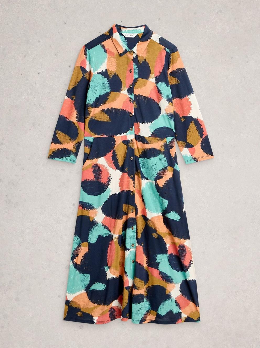 Rua Jersey Collared Shirt Dress Midi