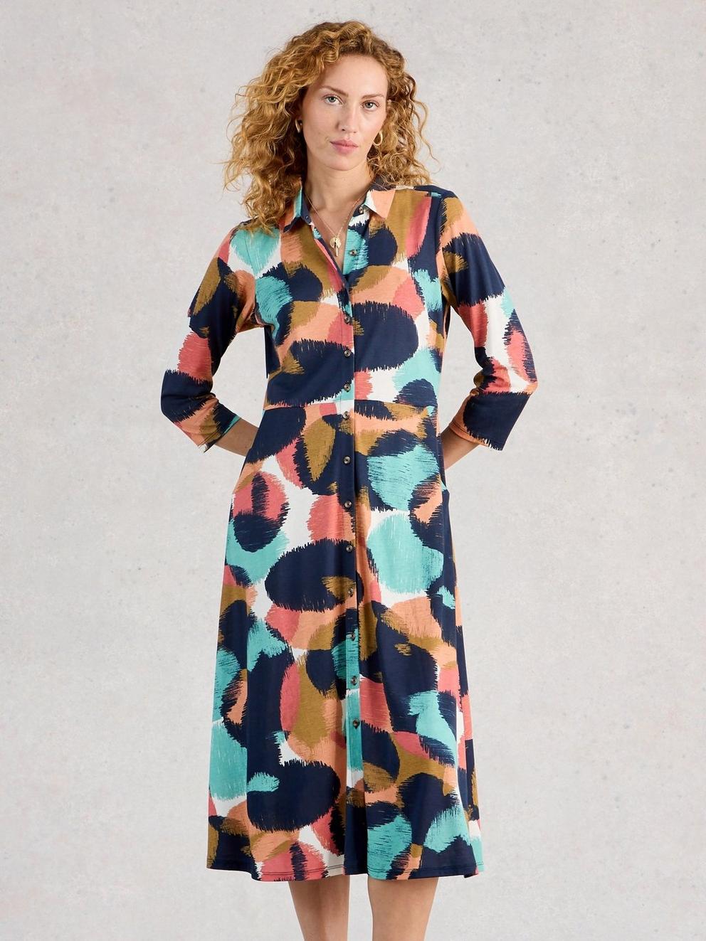 Rua Jersey Collared Shirt Dress Midi
