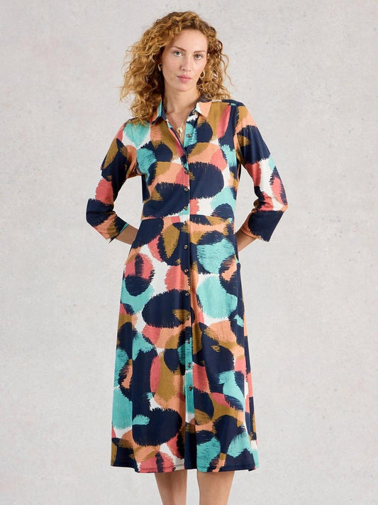 Rua Jersey Collared Shirt Dress Midi