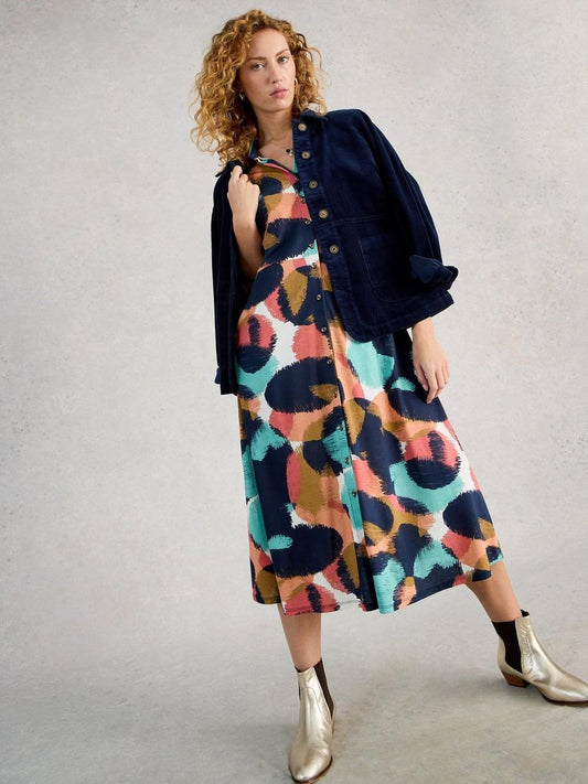Rua Jersey Collared Shirt Dress Midi