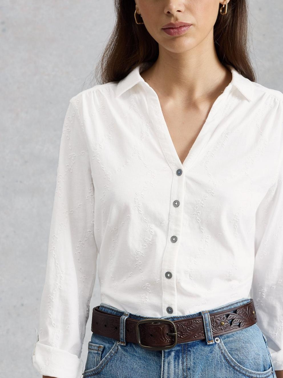 Annie Broderie Collared Jersey Shirt