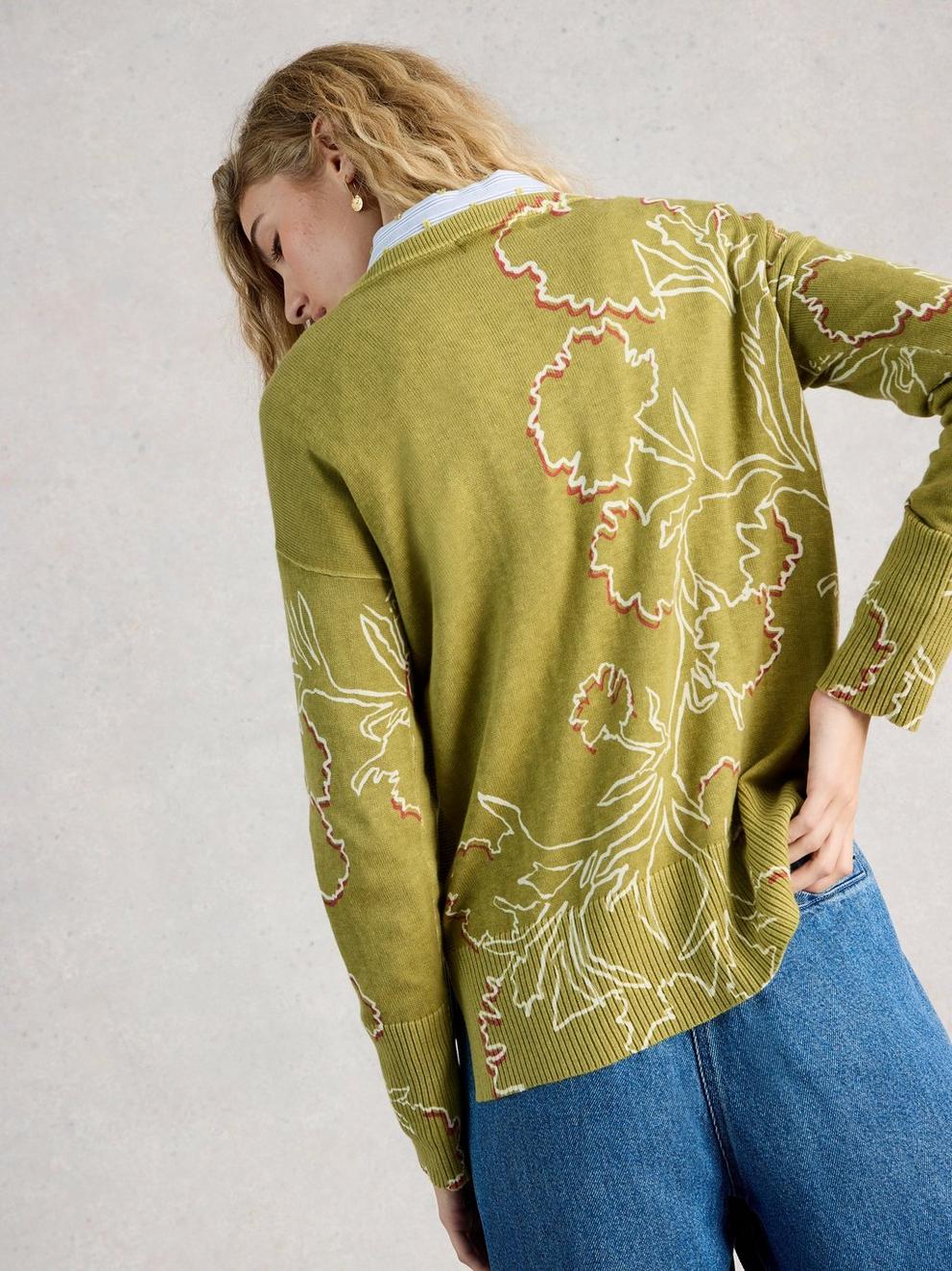 Olive Print Crew Neck Jumper