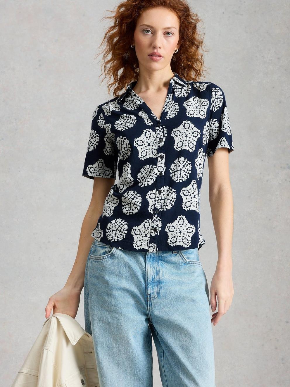 Annie Collared Short Sleeve Jersey Shirt