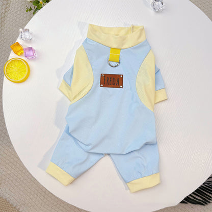 Personalized Leather Patch Name Breathable Summer Pet Jumpsuit  | inCloth64