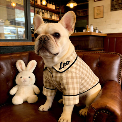 Personalized Embroidered Name Cotton-Linen Plaid Dog Pajamas | inCloth70