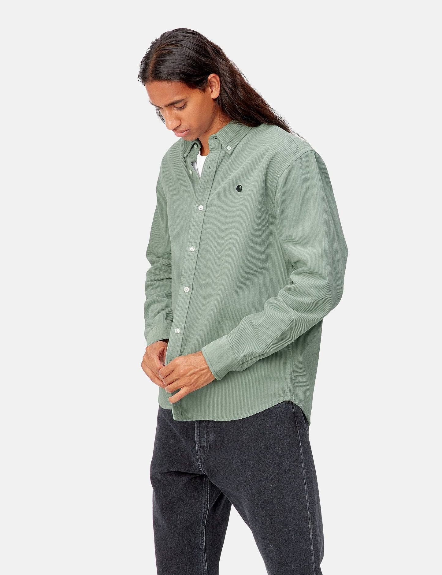 Chemise en velours côtelé Madison - Vert sauge/Noir