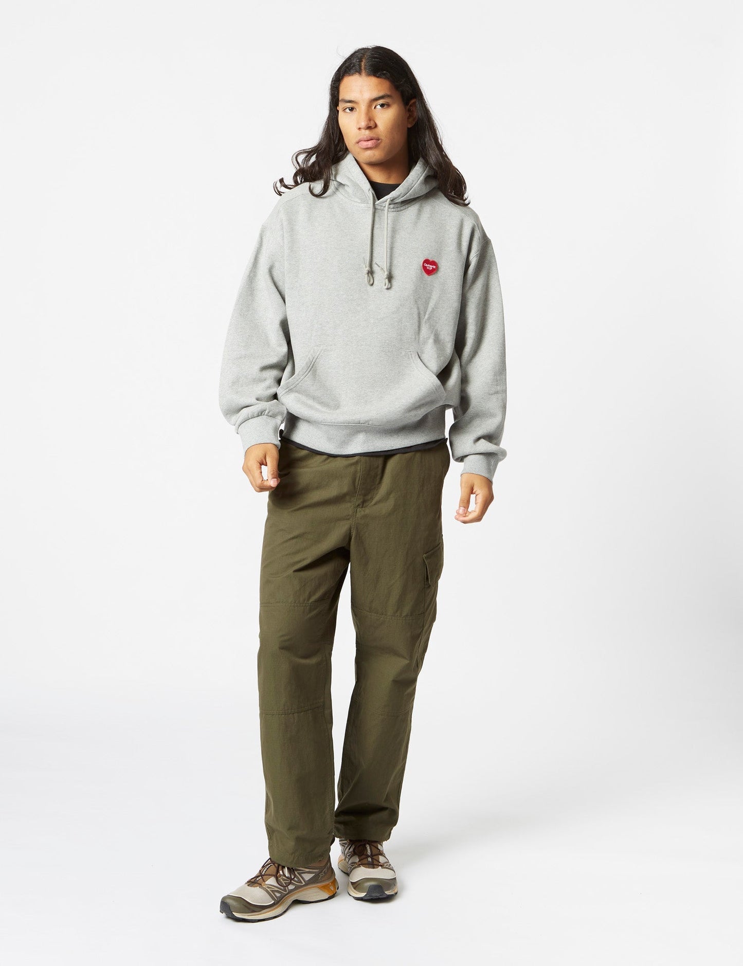Sweat à capuche écusson cœur - Gris chiné