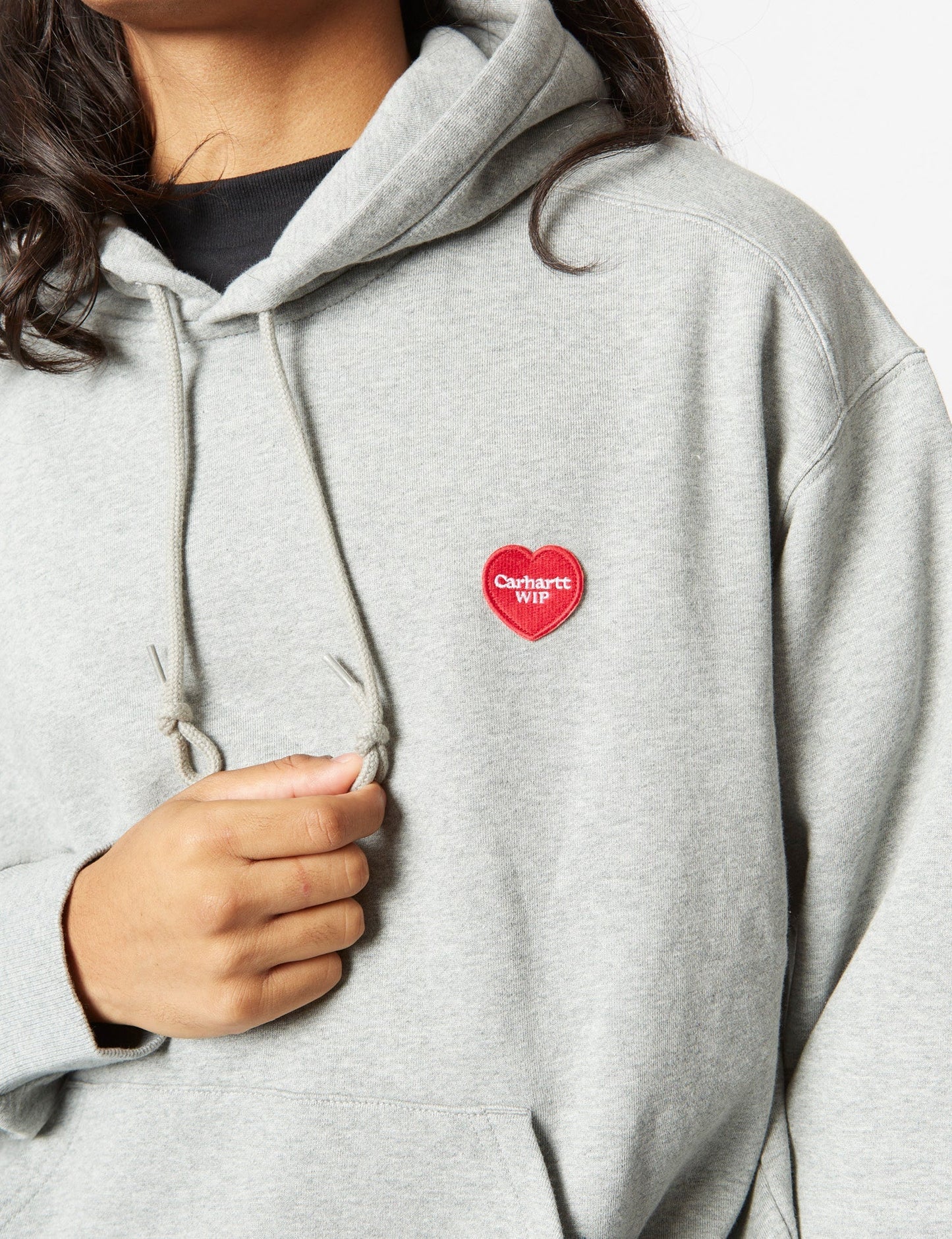 Sweat à capuche écusson cœur - Gris chiné